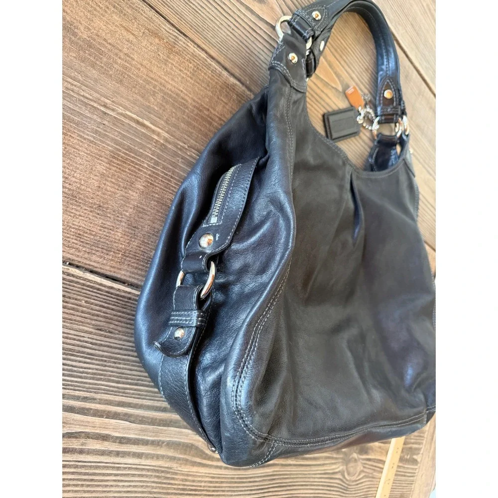 Vintage 2000s Coach XL Ergo Pleated Hobo Bag Black Leather Slouchy Charms Y2K